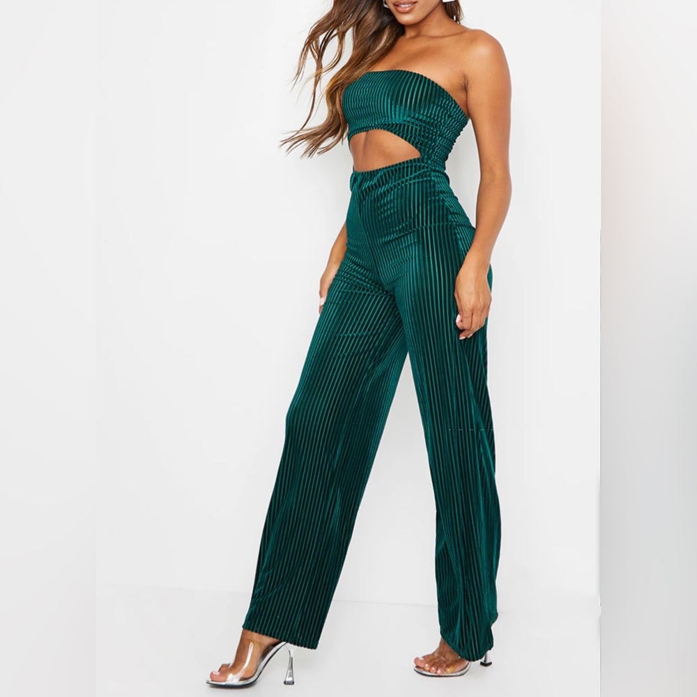 Striped Velvet Cut Out Bandeau Jumpsuit